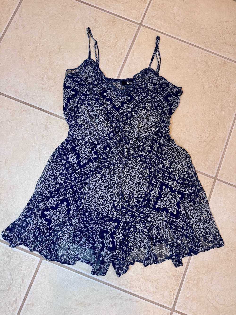 Womens Navy Blue Printed Shorts Romper